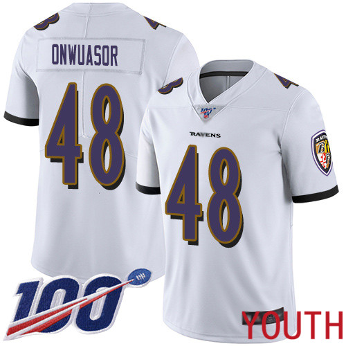 Baltimore Ravens Limited White Youth Patrick Onwuasor Road Jersey NFL Football 48 100th Season Vapor Untouchable
